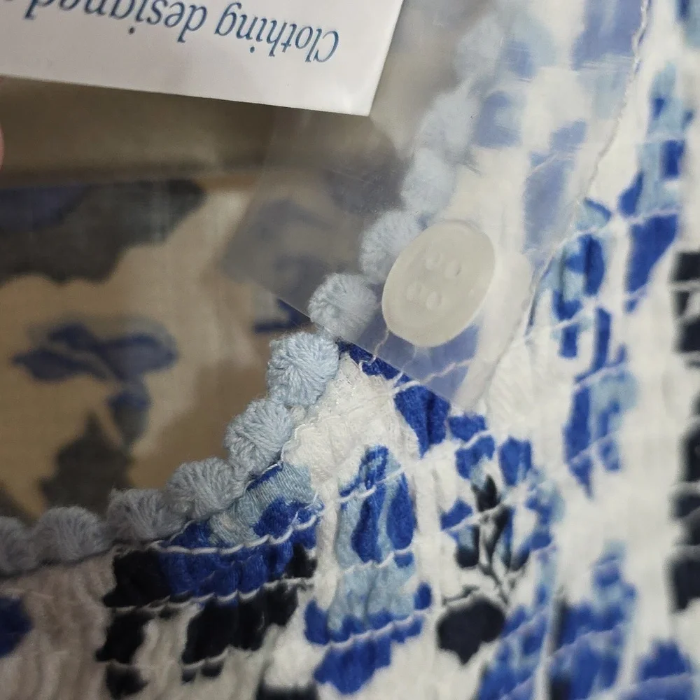 NWT VTG National Womens Nightgown Loungewear White/Blue Floral Smocked Sz 1X - Picture 4 of 13